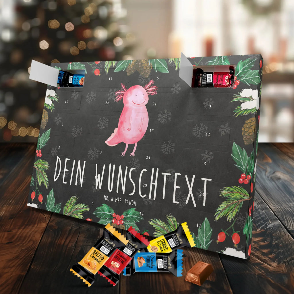 Personalisierter Markenschokolade Adventskalender Axolotl Glücklich Personalisierter Adventskalender, Axolotl, Molch, Axolot, Schwanzlurch, Lurch, Lurche, Motivation, gute Laune