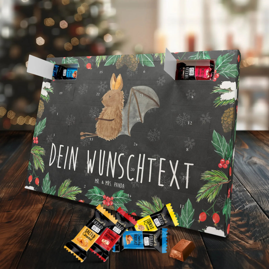 Personalisierter Markenschokolade Adventskalender Fledermaus Sitzen Personalisierter Adventskalender, Tiermotive, Gute Laune, lustige Sprüche, Tiere, Fledermaus, Fledermäuse, Motivation, entspannen