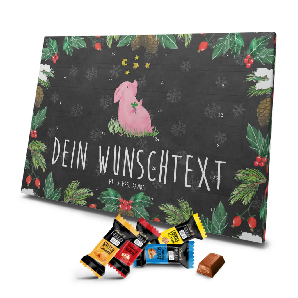 Personalisierter Markenschokolade Adventskalender Schwein Glück Personalisierter Adventskalender, Tiermotive, Gute Laune, lustige Sprüche, Tiere, Glücksschwein. Glück, Schwein, Schweinchen, Sterne, Sernchen, Ziele, Träume, Motivation, Glücksbringer