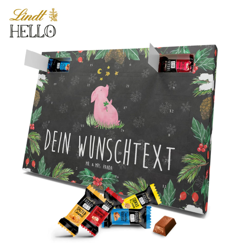 Personalisierter Markenschokolade Adventskalender Schwein Glück Personalisierter Adventskalender, Tiermotive, Gute Laune, lustige Sprüche, Tiere, Glücksschwein. Glück, Schwein, Schweinchen, Sterne, Sernchen, Ziele, Träume, Motivation, Glücksbringer