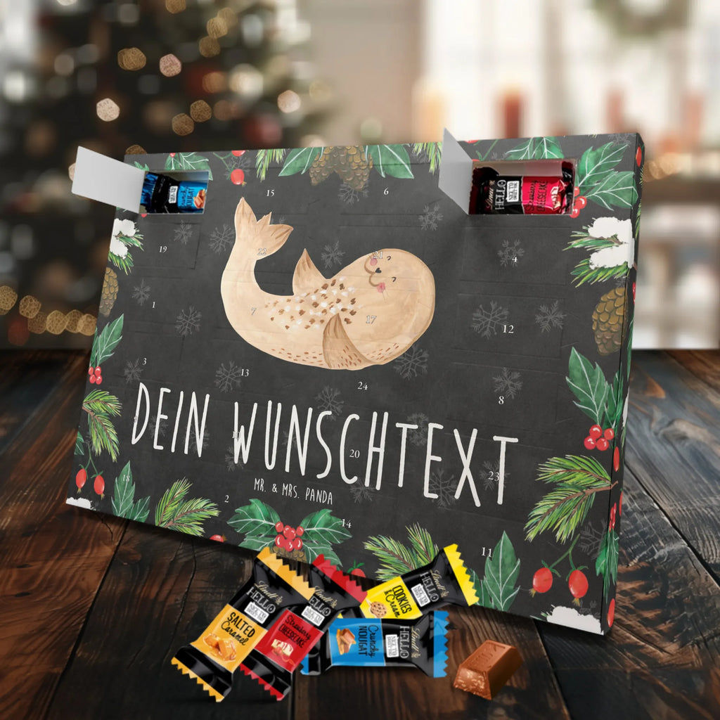 Personalisierter Markenschokolade Adventskalender Robbe Liegen Personalisierter Adventskalender, Tiermotive, Gute Laune, lustige Sprüche, Tiere, Robbe, Robben, Seehund, Strand, Meerestier, Ostsee, Nordsee, Lachen, Freude