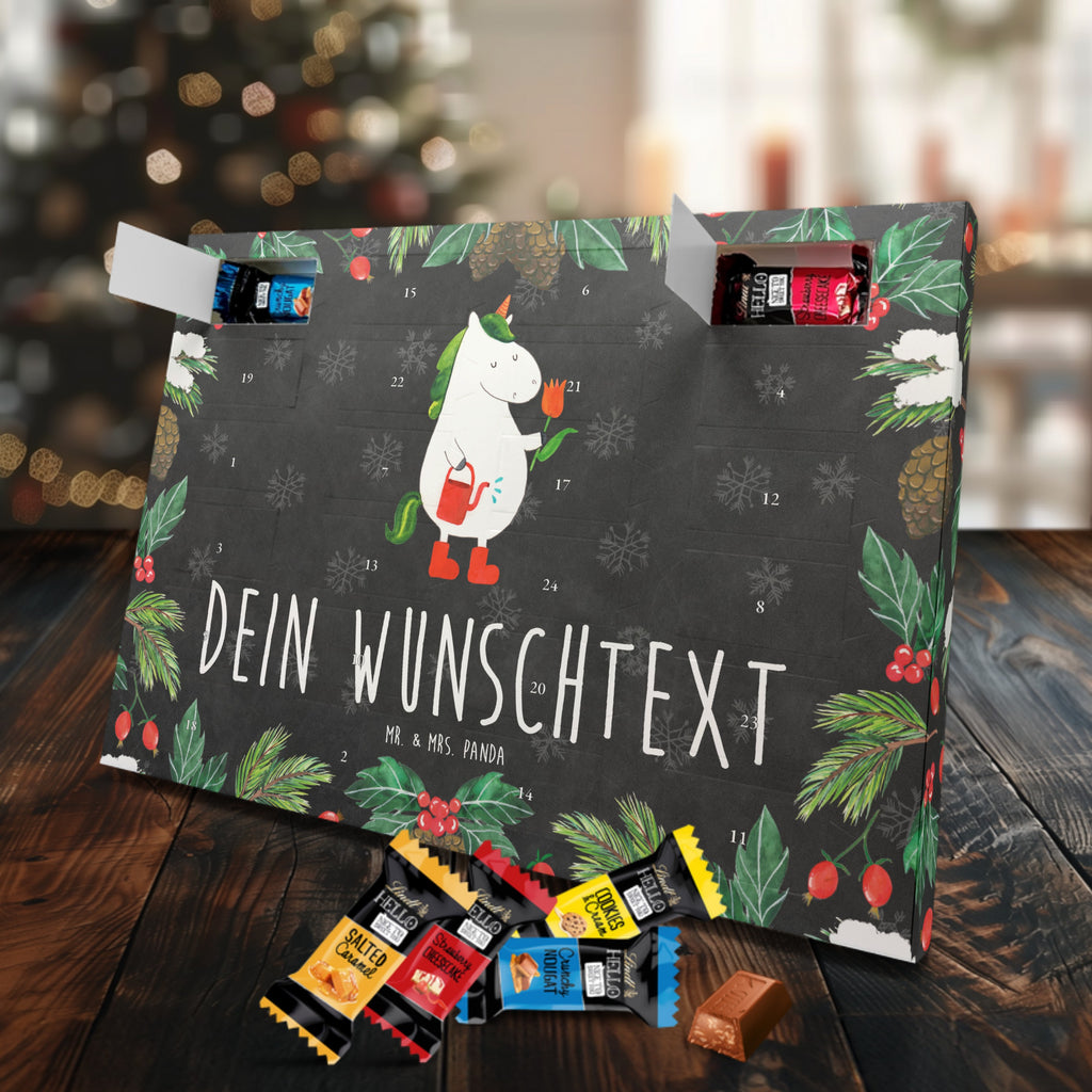 Personalisierter Markenschokolade Adventskalender Einhorn Gärtner Personalisierter Adventskalender, Einhorn, Einhörner, Einhorn Deko, Pegasus, Unicorn, Luftballon, Gießkanne, Giesskanne, Lebenslust, Freude, Blume, Freundin, Garten, Stiefel