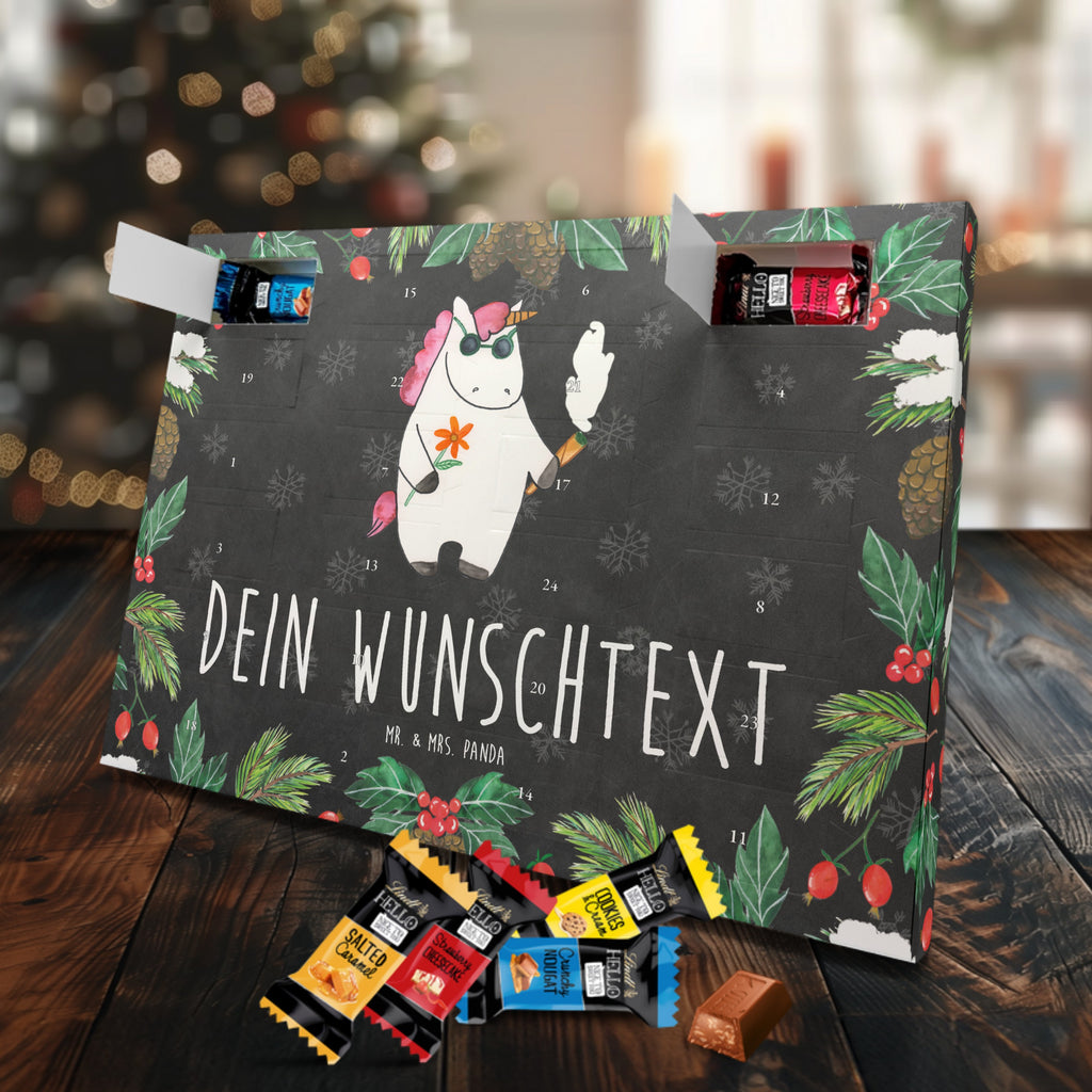 Personalisierter Markenschokolade Adventskalender Einhorn Woodstock Personalisierter Adventskalender, Einhorn, Einhörner, Einhorn Deko, Pegasus, Unicorn, Kiffen, Joint, Zigarette, Alkohol, Party, Spaß. lustig, witzig, Woodstock