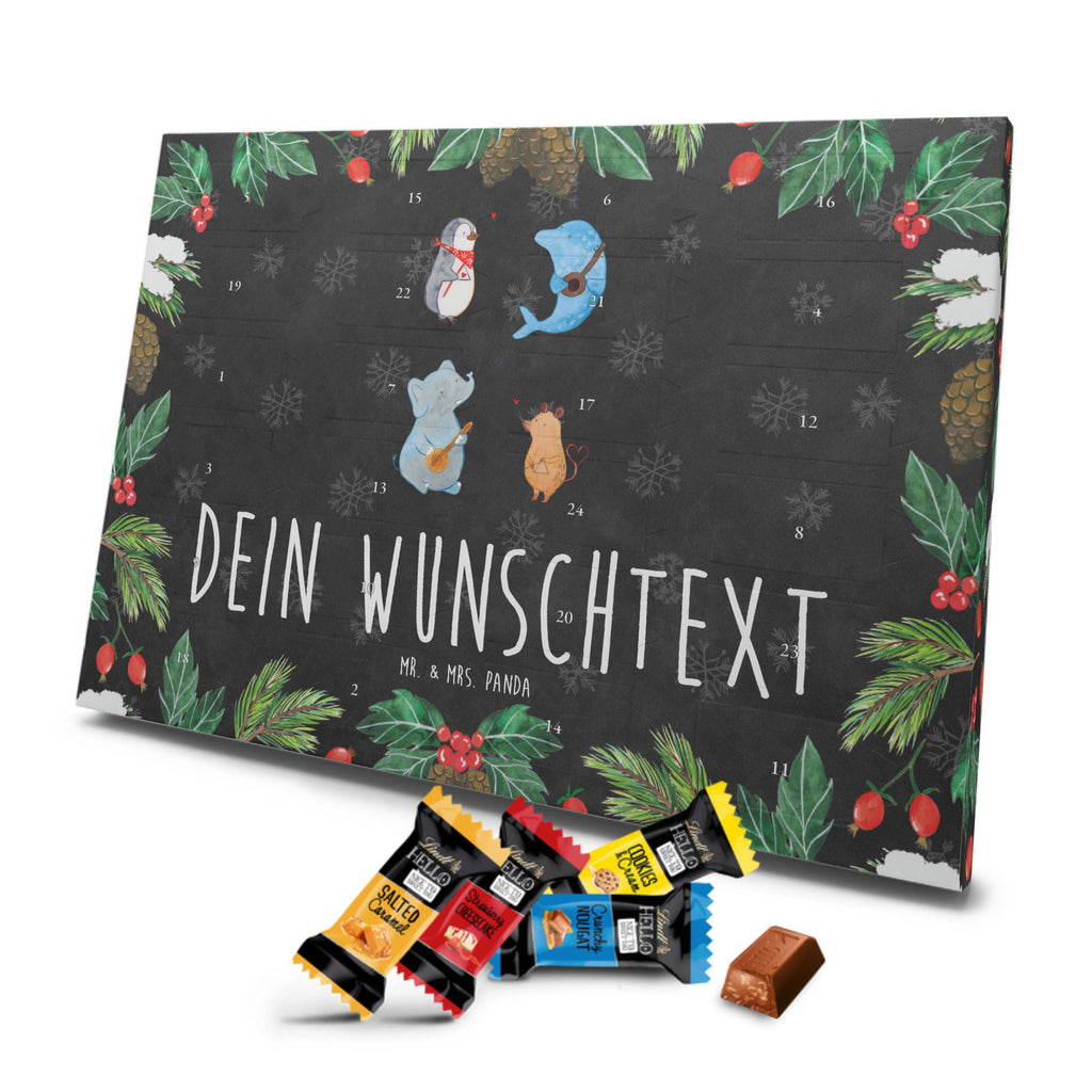 Personalisierter Markenschokolade Adventskalender Big Band Personalisierter Adventskalender, Tiermotive, Gute Laune, lustige Sprüche, Tiere, Hund, Pinguin, Maus, Elefant, Delfin, Gitarre, Band, Triangel, Musikanten, Musik