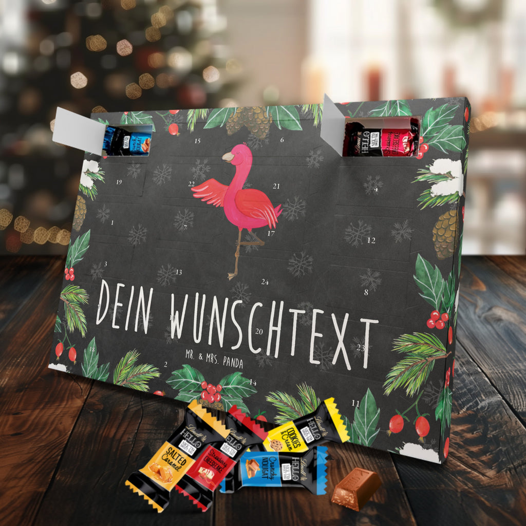 Personalisierter Markenschokolade Adventskalender Flamingo Yoga Personalisierter Adventskalender, Flamingo, Vogel, Yoga, Namaste, Achtsamkeit, Yoga-Übung, Entspannung, Ärger, Aufregen, Tiefenentspannung