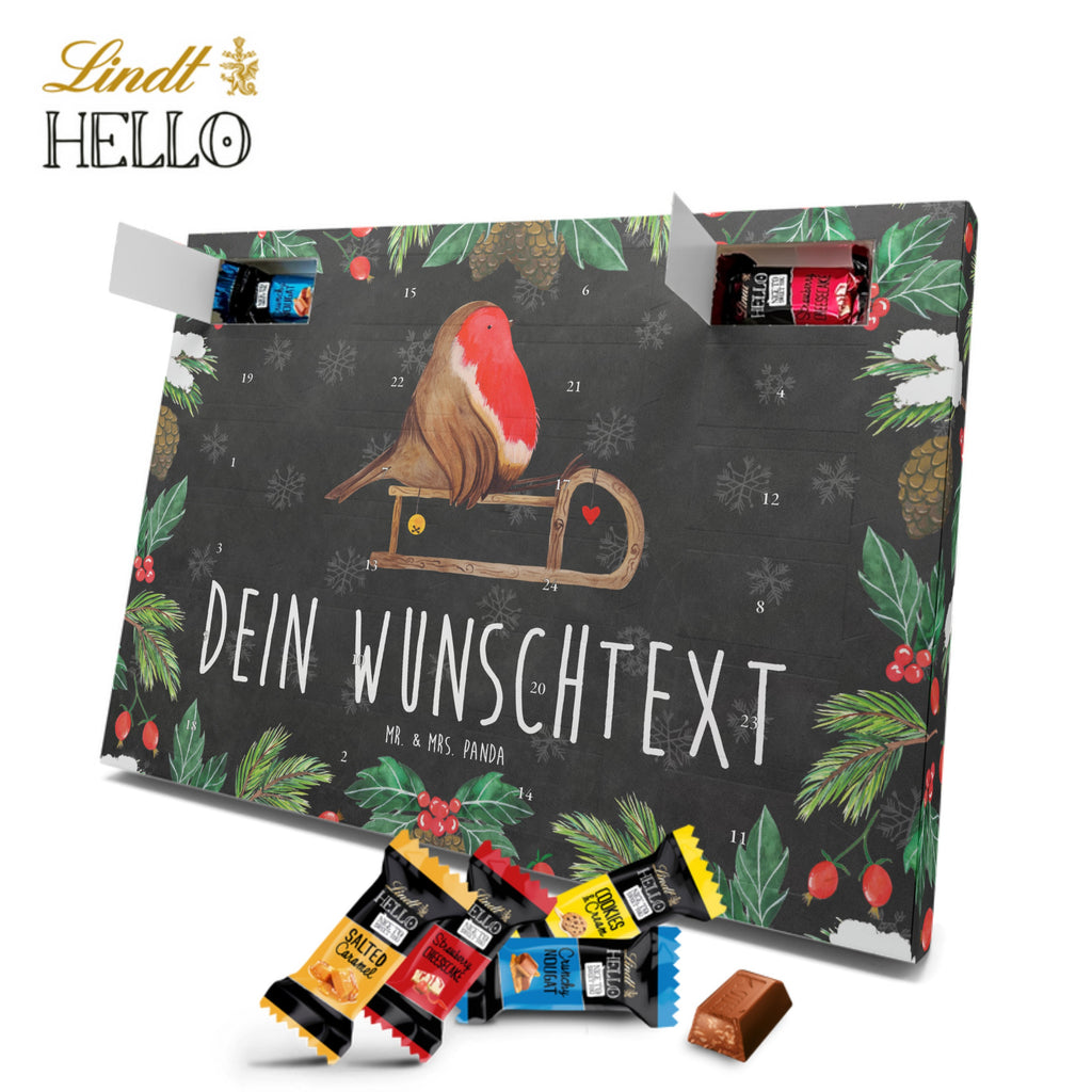 Personalisierter Markenschokolade Adventskalender Rotkehlchen Schlitten Personalisierter Adventskalender, Winter, Weihnachten, Weihnachtsdeko, Nikolaus, Advent, Heiligabend, Wintermotiv, Schlitten, Vogel