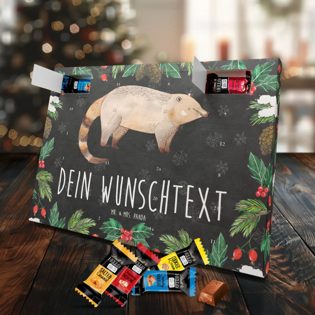 Personalisierter Markenschokolade Adventskalender Nasenbär Personalisierter Adventskalender, Tiermotive, Gute Laune, lustige Sprüche, Tiere, Nasenbär, Nasenbären, Rüsselbär, Bär