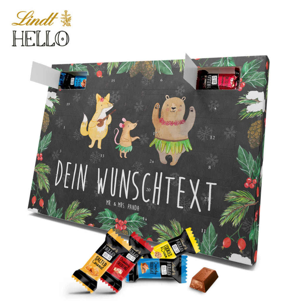 Personalisierter Markenschokolade Adventskalender Waldtiere Aloha Personalisierter Adventskalender, Tiermotive, Gute Laune, lustige Sprüche, Tiere, Wald, Waldtiere, Musik, Aloha, Bär, Hase, Igel, Tanzen, Leben, Lachen