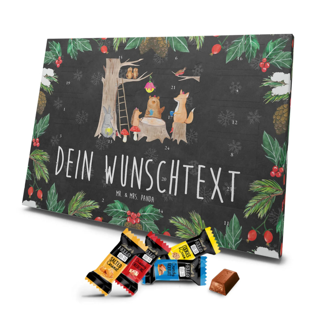 Personalisierter Markenschokolade Adventskalender Waldtiere Picknick Personalisierter Adventskalender, Tiermotive, Gute Laune, lustige Sprüche, Tiere, Waldtiere, Picknick, Wald, Fuchs, Hase, Igel, Maus, Eichhörnchen