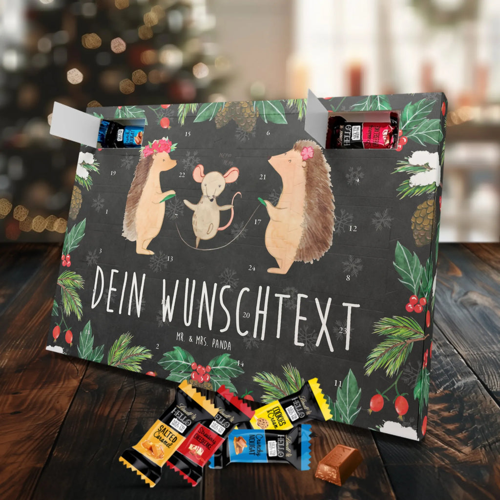 Personalisierter Markenschokolade Adventskalender Igel Seilhüpfen Personalisierter Adventskalender, Tiermotive, Gute Laune, lustige Sprüche, Tiere, Igel, Maus, Seilspringen, Seilhüpfen, Kinder, Kindergarten