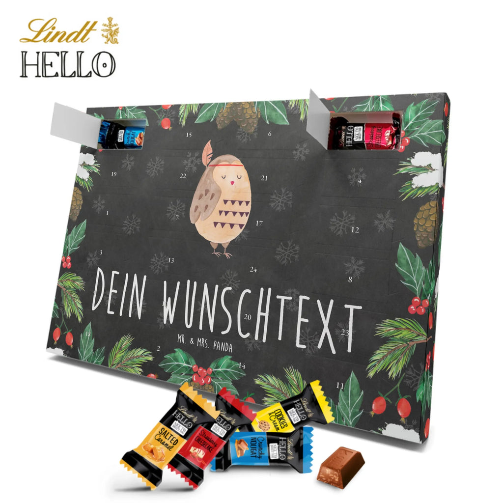 Personalisierter Markenschokolade Adventskalender Eule Federschmuck Personalisierter Adventskalender, Eule, Eule Deko, Owl, Das Leben ist ein Abenteuer, Reisespruch, Federschmuck, Dekoration