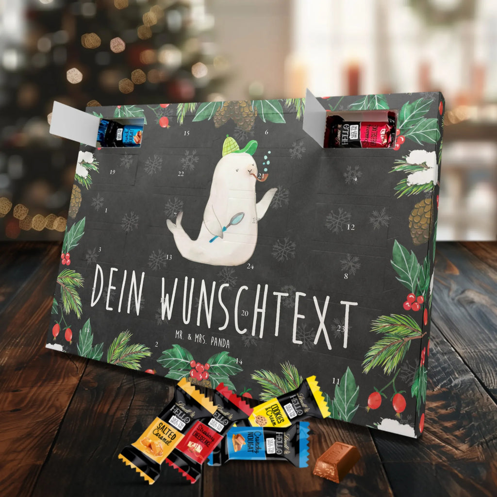 Personalisierter Markenschokolade Adventskalender Robbe Sherlock Personalisierter Adventskalender, Tiermotive, Gute Laune, lustige Sprüche, Tiere