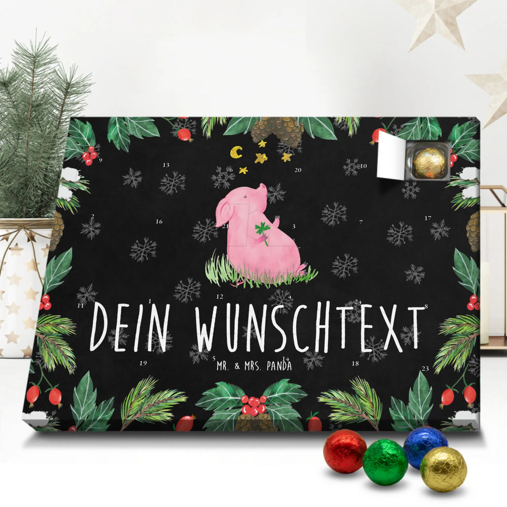 Personalisierter Schoko Adventskalender Schwein Glück Personalisierter Adventskalender, Adventskalender mit Namen, Tiermotive, Gute Laune, lustige Sprüche, Tiere, Glücksschwein. Glück, Schwein, Schweinchen, Sterne, Sernchen, Ziele, Träume, Motivation, Glücksbringer