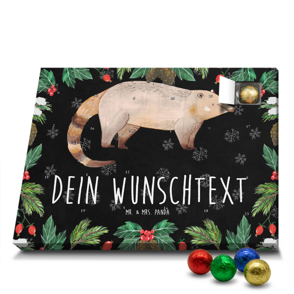 Personalisierter Schoko Adventskalender Nasenbär Personalisierter Adventskalender, Adventskalender mit Namen, Tiermotive, Gute Laune, lustige Sprüche, Tiere, Nasenbär, Nasenbären, Rüsselbär, Bär