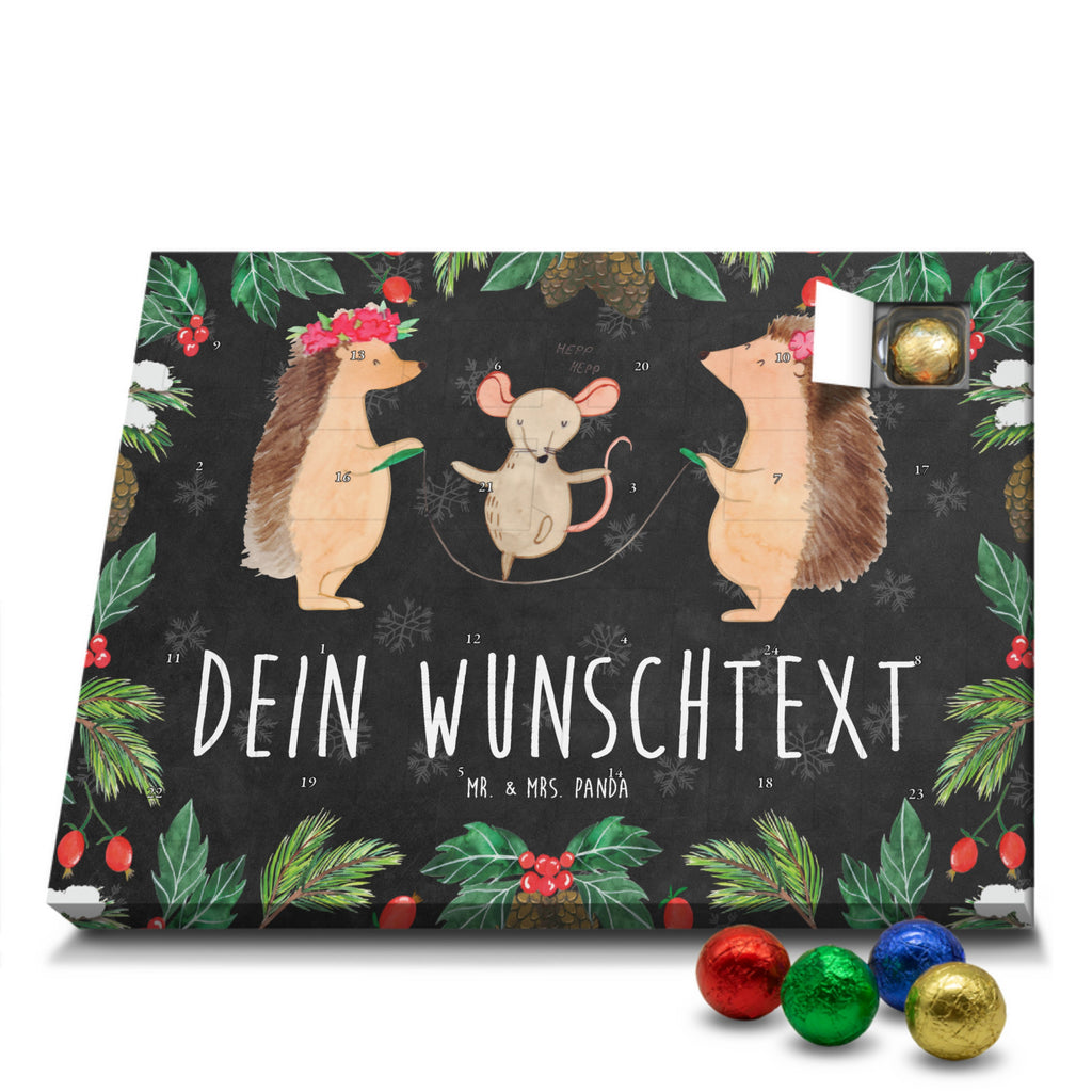 Personalisierter Schoko Adventskalender Igel Seilhüpfen Personalisierter Adventskalender, Adventskalender mit Namen, Tiermotive, Gute Laune, lustige Sprüche, Tiere, Igel, Maus, Seilspringen, Seilhüpfen, Kinder, Kindergarten