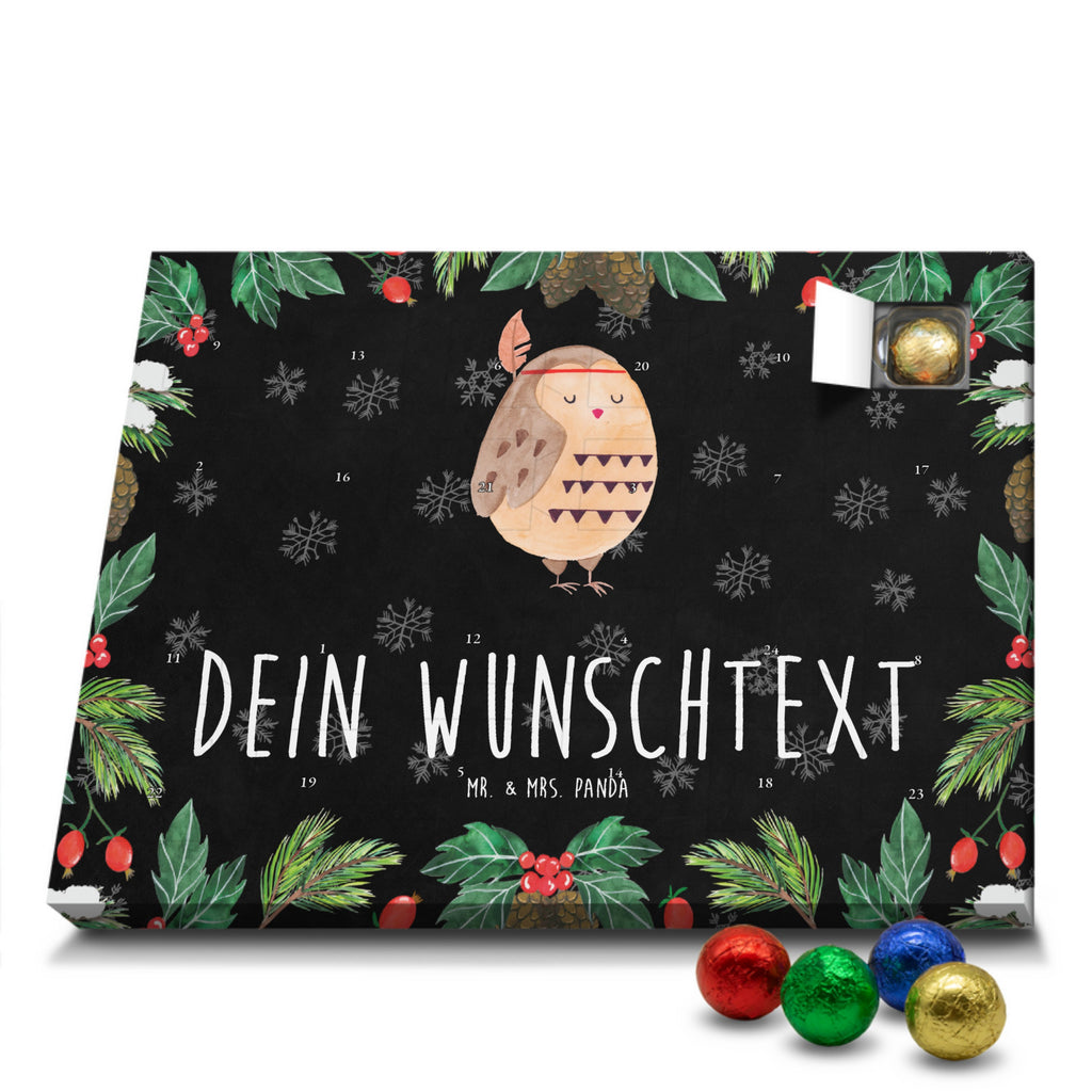 Personalisierter Schoko Adventskalender Eule Federschmuck Personalisierter Adventskalender, Adventskalender mit Namen, Eule, Eule Deko, Owl, Das Leben ist ein Abenteuer, Reisespruch, Federschmuck, Dekoration