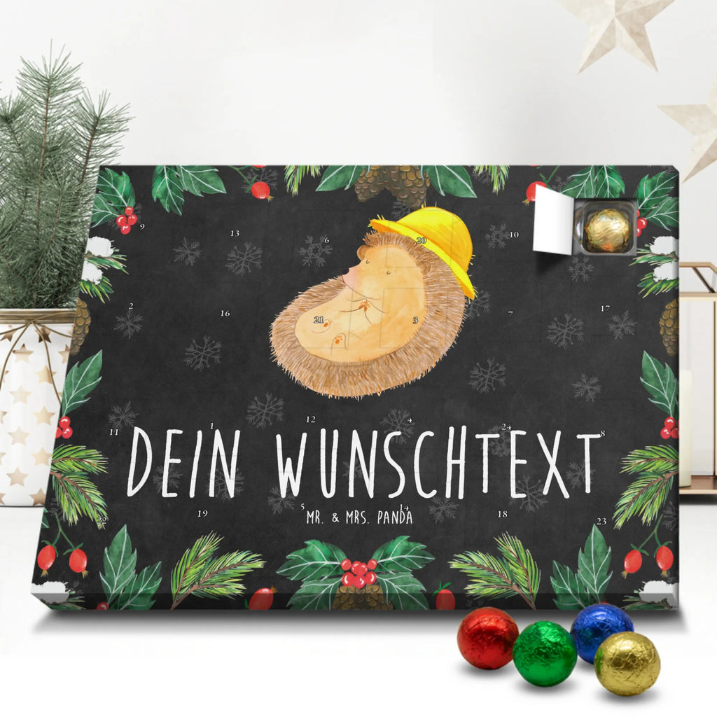 Personalisierter Schoko Adventskalender Igel Beten Personalisierter Adventskalender, Adventskalender mit Namen, Tiermotive, Gute Laune, lustige Sprüche, Tiere, Igel, Igel mit Hut, Sonnenhut, Gott, Amen, beten, Leben, Dankbarkeit, Dankbar sein, dankbar, genießen