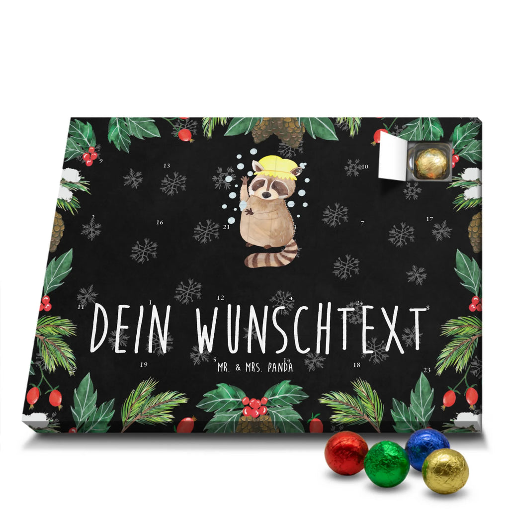 Personalisierter Schoko Adventskalender Waschbär Personalisierter Adventskalender, Adventskalender mit Namen, Tiermotive, Gute Laune, lustige Sprüche, Tiere, Waschbär, Tagträumen, Plan, Fröhlich, waschen, Seifenblasen