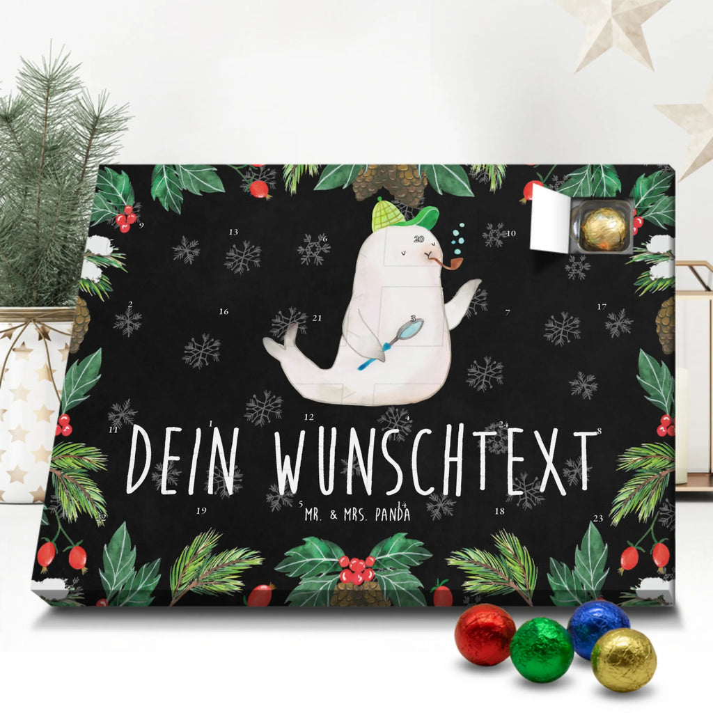 Personalisierter Schoko Adventskalender Robbe Sherlock Personalisierter Adventskalender, Adventskalender mit Namen, Tiermotive, Gute Laune, lustige Sprüche, Tiere