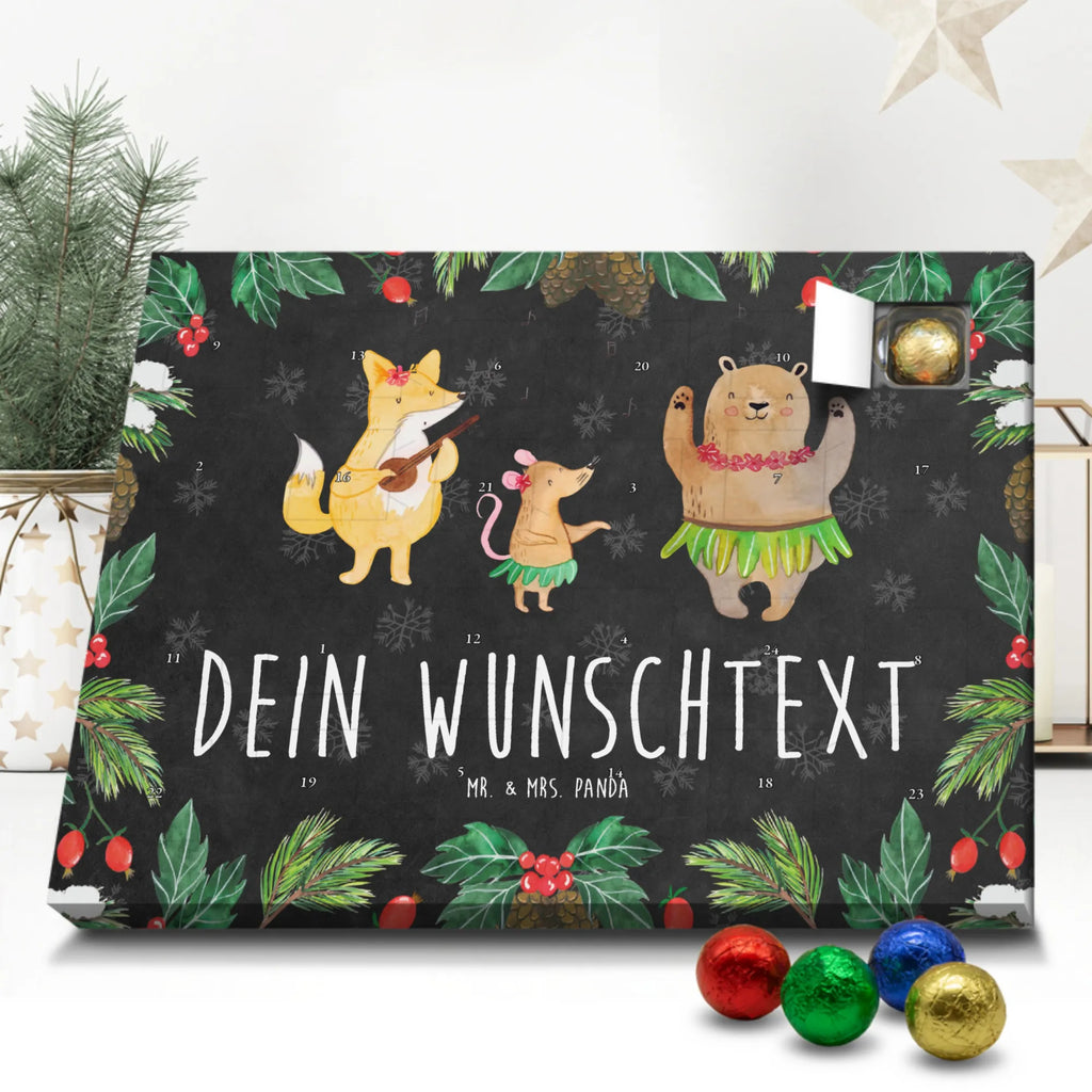 Personalisierter Schoko Adventskalender Waldtiere Aloha Personalisierter Adventskalender, Adventskalender mit Namen, Tiermotive, Gute Laune, lustige Sprüche, Tiere, Wald, Waldtiere, Musik, Aloha, Bär, Hase, Igel, Tanzen, Leben, Lachen