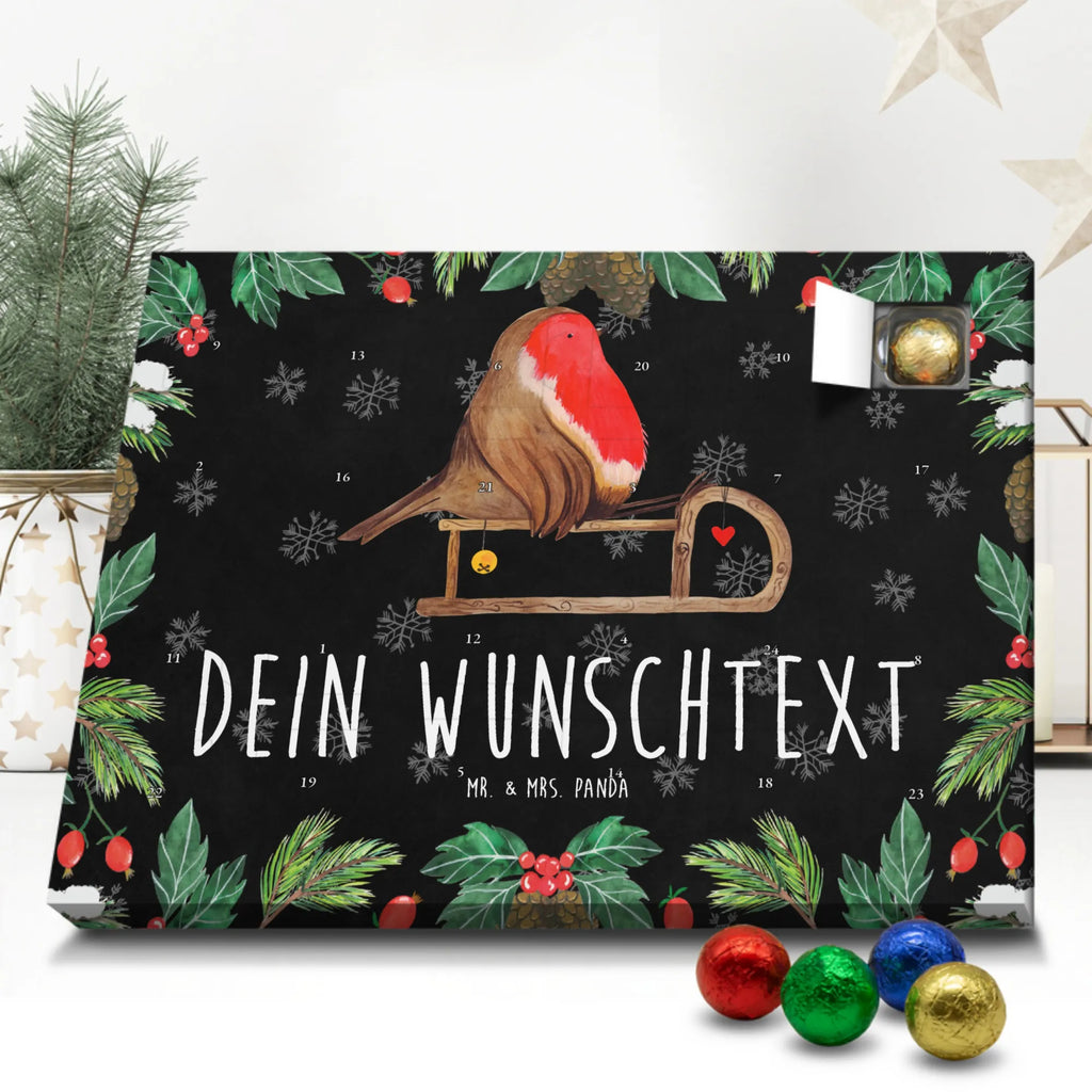 Personalisierter Schoko Adventskalender Rotkehlchen Schlitten Personalisierter Adventskalender, Adventskalender mit Namen, Winter, Weihnachten, Weihnachtsdeko, Nikolaus, Advent, Heiligabend, Wintermotiv, Schlitten, Vogel