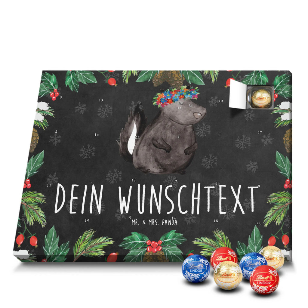 Personalisierter Kugel Markenschokolade Adventskalender Stinktier Mädchen Personalisierter Kugel Markenschokolade Adventskalender, Stinktier, Skunk, Wildtier, Raubtier, Stinker, Stinki, Yoga, Namaste, Lebe, Liebe, Lache