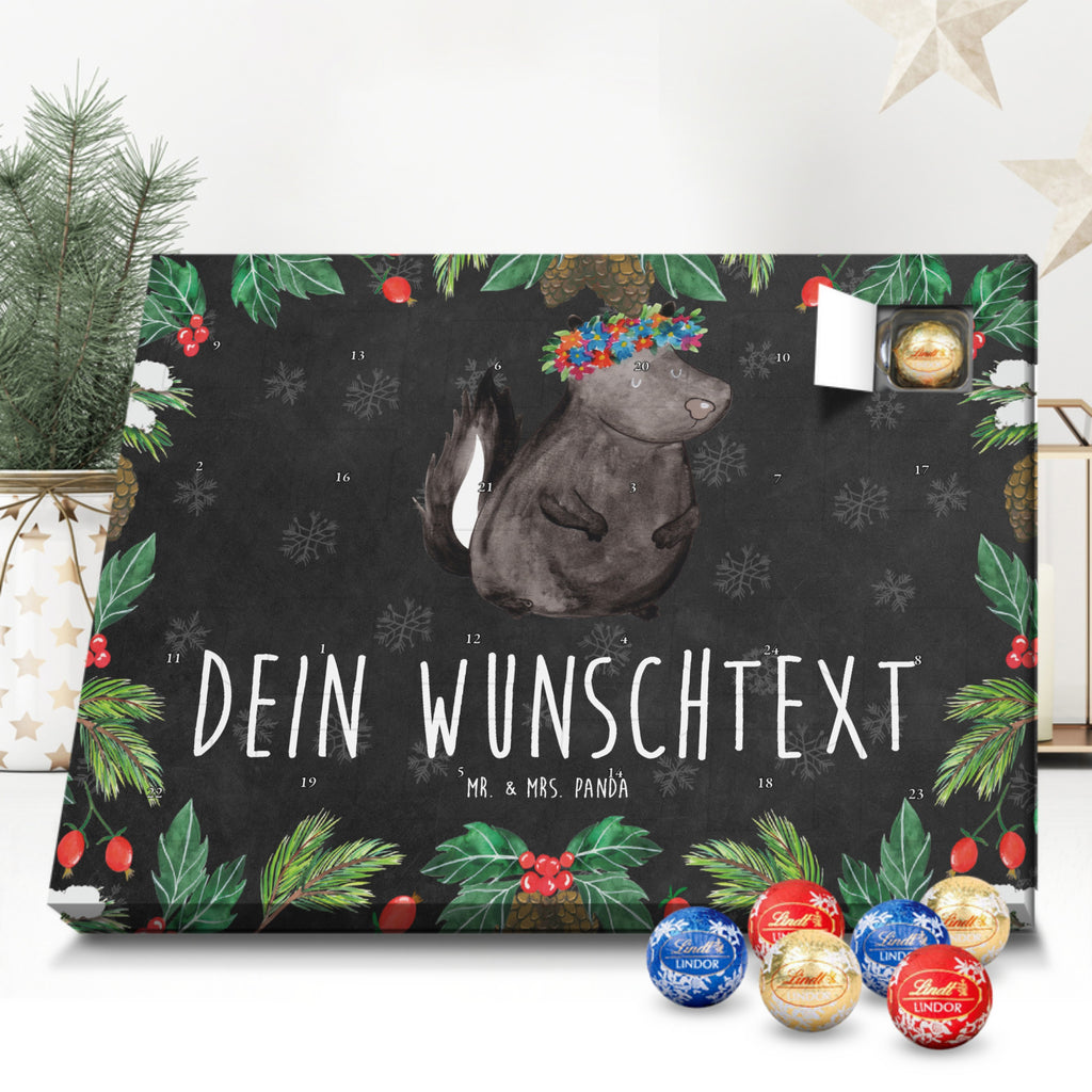 Personalisierter Kugel Markenschokolade Adventskalender Stinktier Mädchen Personalisierter Kugel Markenschokolade Adventskalender, Stinktier, Skunk, Wildtier, Raubtier, Stinker, Stinki, Yoga, Namaste, Lebe, Liebe, Lache