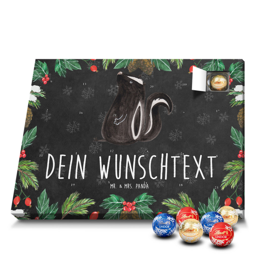 Personalisierter Kugel Markenschokolade Adventskalender Stinktier Sitzen Personalisierter Kugel Markenschokolade Adventskalender, Stinktier, Skunk, Wildtier, Raubtier, Stinker, Stinki, Spruch, Büro, Recht, Besserwisser