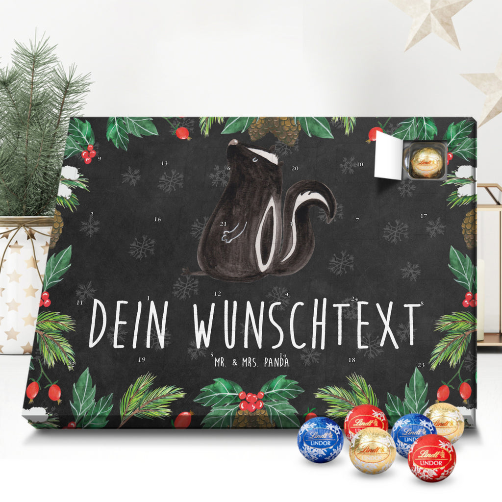 Personalisierter Kugel Markenschokolade Adventskalender Stinktier Sitzen Personalisierter Kugel Markenschokolade Adventskalender, Stinktier, Skunk, Wildtier, Raubtier, Stinker, Stinki, Spruch, Büro, Recht, Besserwisser