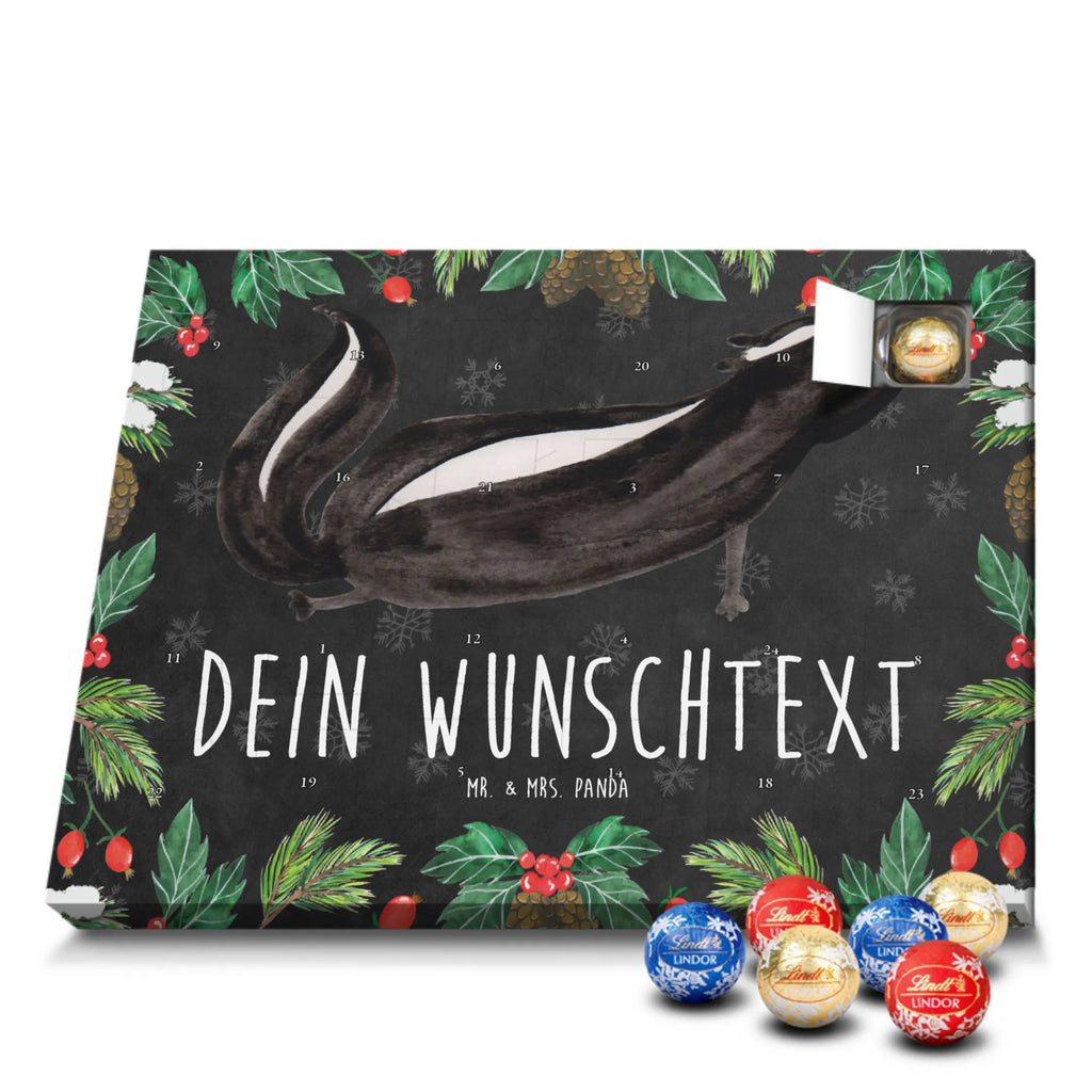 Personalisierter Kugel Markenschokolade Adventskalender Stinktier Yoga Personalisierter Kugel Markenschokolade Adventskalender, Stinktier, Skunk, Wildtier, Raubtier, Stinker, Stinki, Yoga, Namaste, Lebe, Liebe, Lache