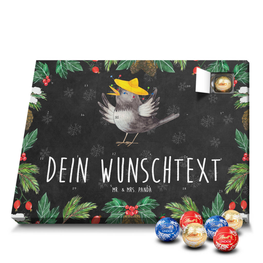 Personalisierter Kugel Markenschokolade Adventskalender Rabe Sombrero Personalisierter Kugel Markenschokolade Adventskalender, Tiermotive, Gute Laune, lustige Sprüche, Tiere, Rabe, Vogel, Vögel, Spruch positiv, fröhlich sein, glücklich sein, Glück Spruch, froh, Elster, Motivation