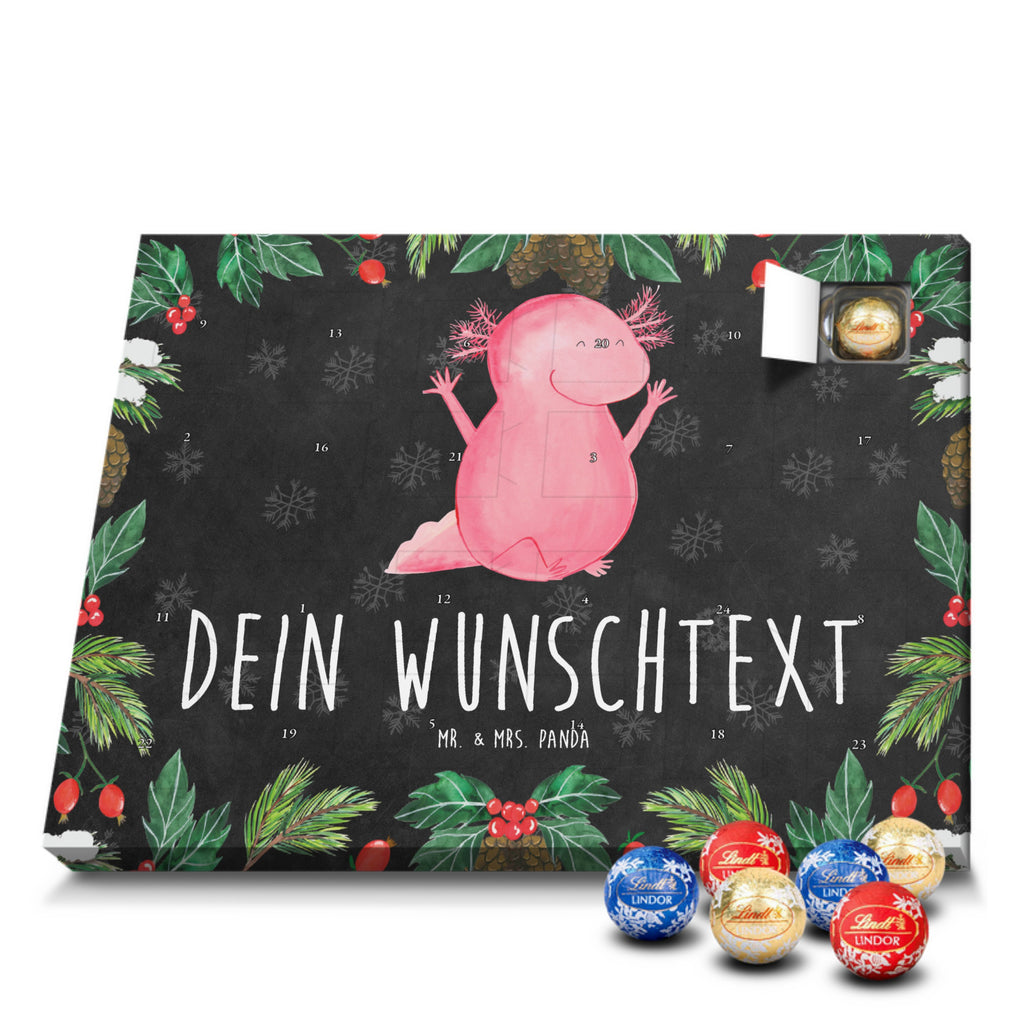 Personalisierter Kugel Markenschokolade Adventskalender Axolotl Hurra Personalisierter Kugel Markenschokolade Adventskalender, Axolotl, Molch, Axolot, Schwanzlurch, Lurch, Lurche, fröhlich, Spaß, Freude, Motivation, Zufriedenheit