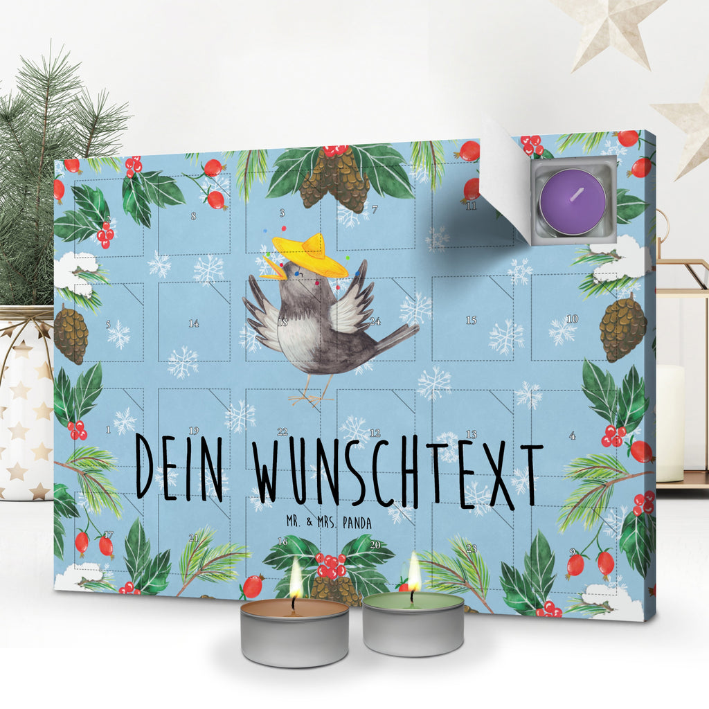 Personalisierter Duftkerzen Adventskalender Rabe Sombrero Personalisierter Duftkerzen Adventskalender, Tiermotive, Gute Laune, lustige Sprüche, Tiere, Rabe, Vogel, Vögel, Spruch positiv, fröhlich sein, glücklich sein, Glück Spruch, froh, Elster, Motivation