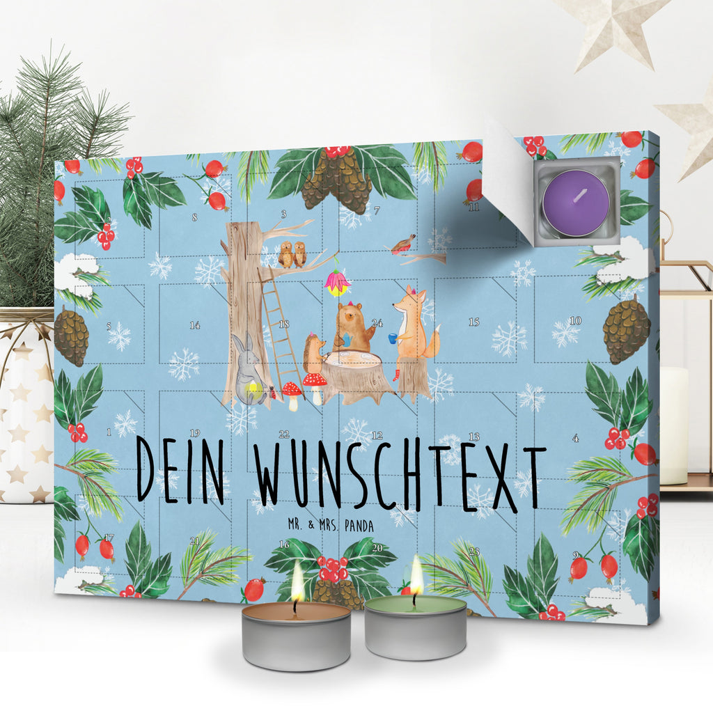 Personalisierter Duftkerzen Adventskalender Waldtiere Picknick Personalisierter Duftkerzen Adventskalender, Tiermotive, Gute Laune, lustige Sprüche, Tiere, Waldtiere, Picknick, Wald, Fuchs, Hase, Igel, Maus, Eichhörnchen