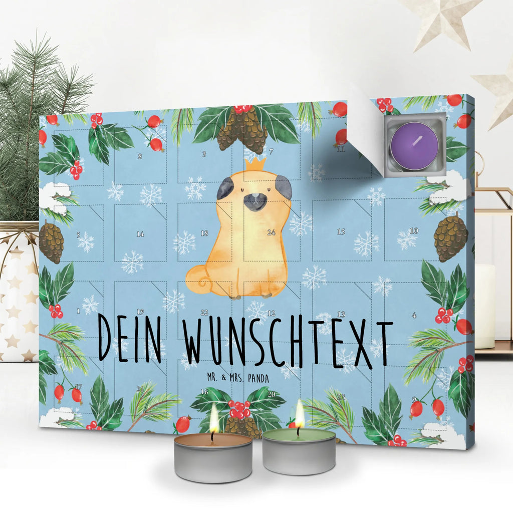 Personalisierter Duftkerzen Adventskalender Mops Krone Personalisierter Duftkerzen Adventskalender, Hund, Hundemotiv, Haustier, Hunderasse, Tierliebhaber, Hundebesitzer, Sprüche, Mops, allergisch, kinderlos, Hausregel, Hundebesitzer. Spruch, lustig