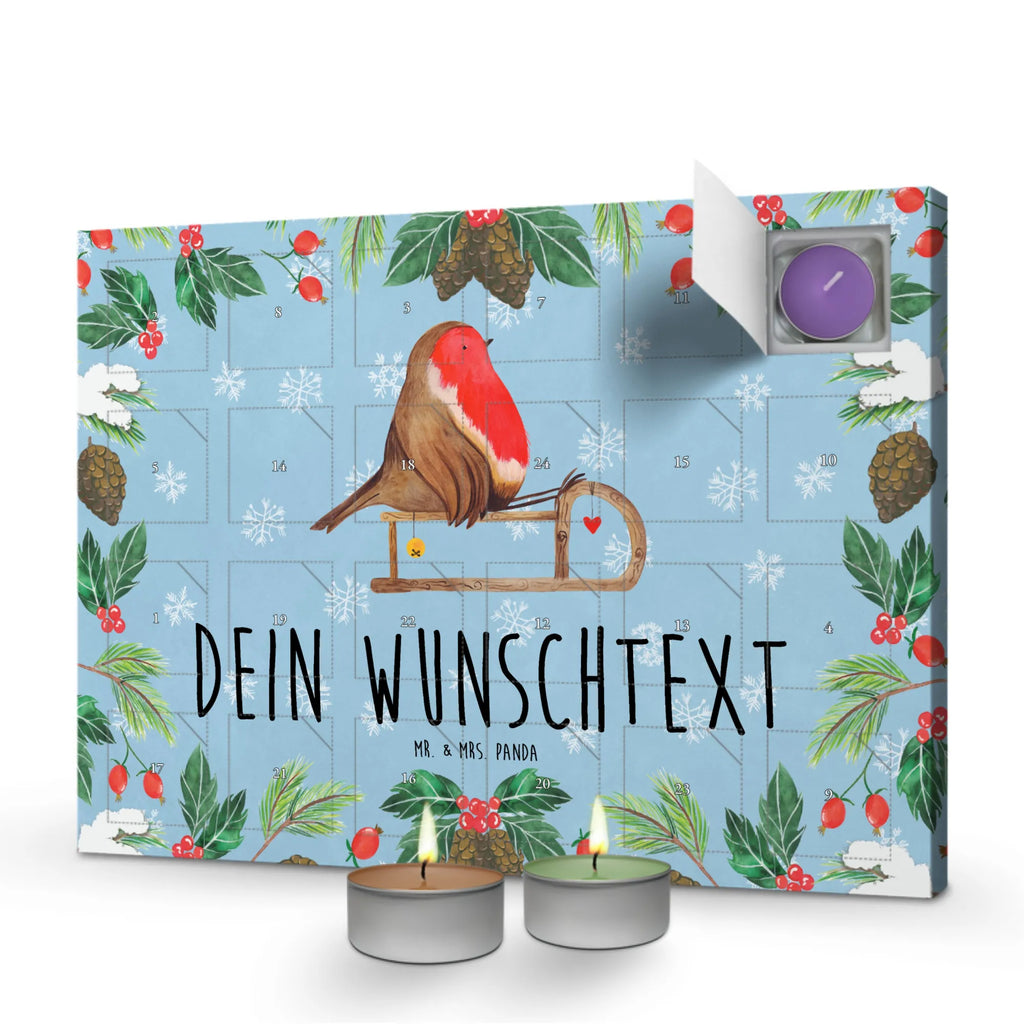 Personalisierter Duftkerzen Adventskalender Rotkehlchen Schlitten Personalisierter Duftkerzen Adventskalender, Winter, Weihnachten, Weihnachtsdeko, Nikolaus, Advent, Heiligabend, Wintermotiv, Schlitten, Vogel