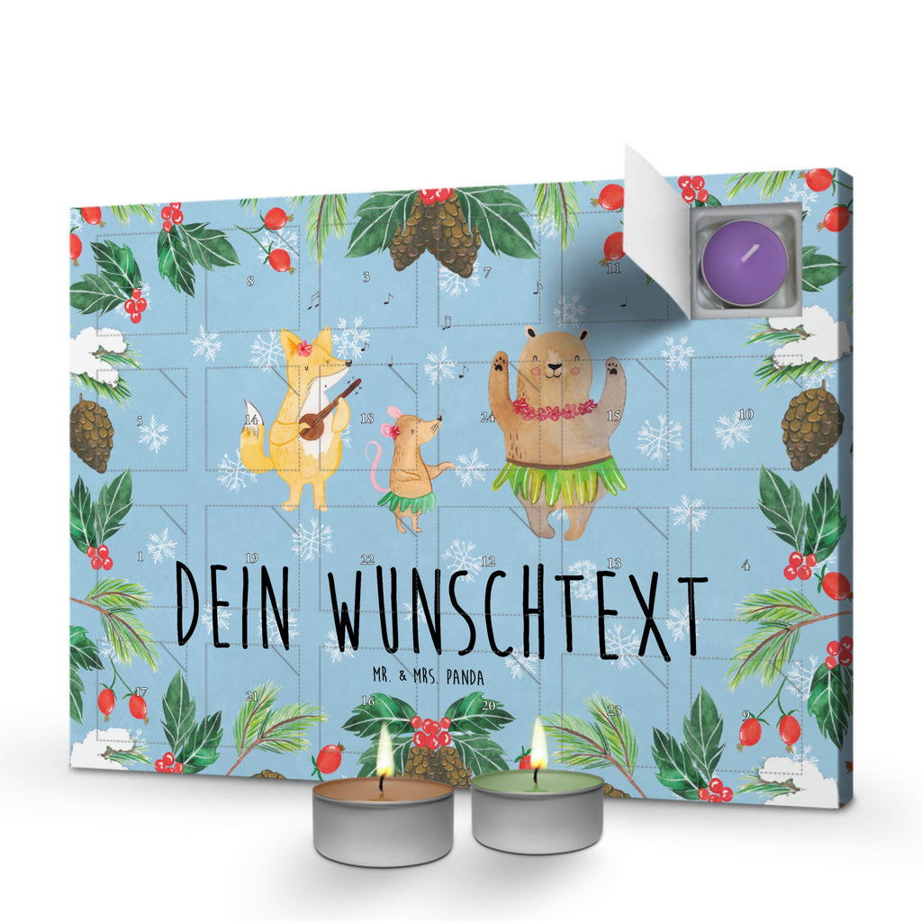 Personalisierter Duftkerzen Adventskalender Waldtiere Aloha Personalisierter Duftkerzen Adventskalender, Tiermotive, Gute Laune, lustige Sprüche, Tiere, Wald, Waldtiere, Musik, Aloha, Bär, Hase, Igel, Tanzen, Leben, Lachen