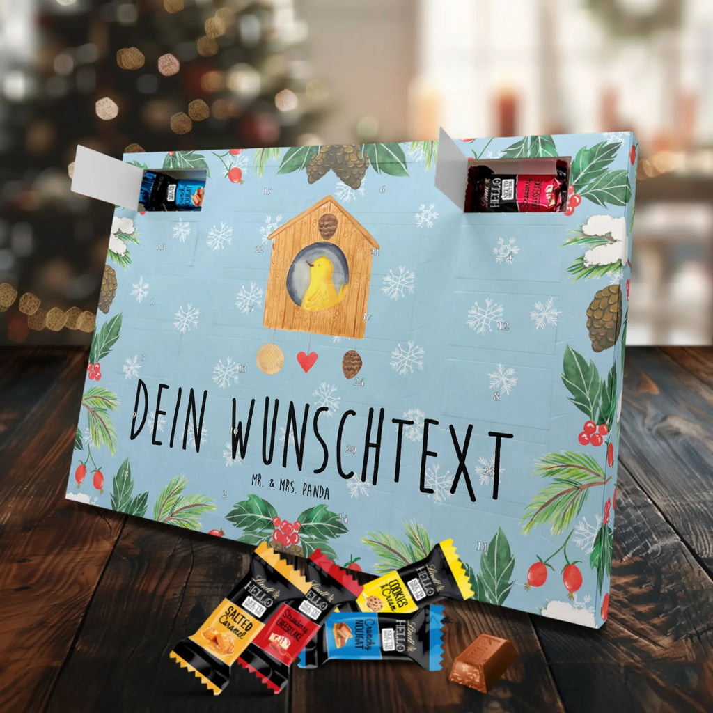 Personalisierter Markenschokolade Adventskalender Vogelhaus Home Personalisierter Adventskalender, Tiermotive, Gute Laune, lustige Sprüche, Tiere, Vogelhaus, Vogel, Home sweet Home, Einzug, Umzug, Geschenk, Einzugsgeschenk, Hausbau, Haus