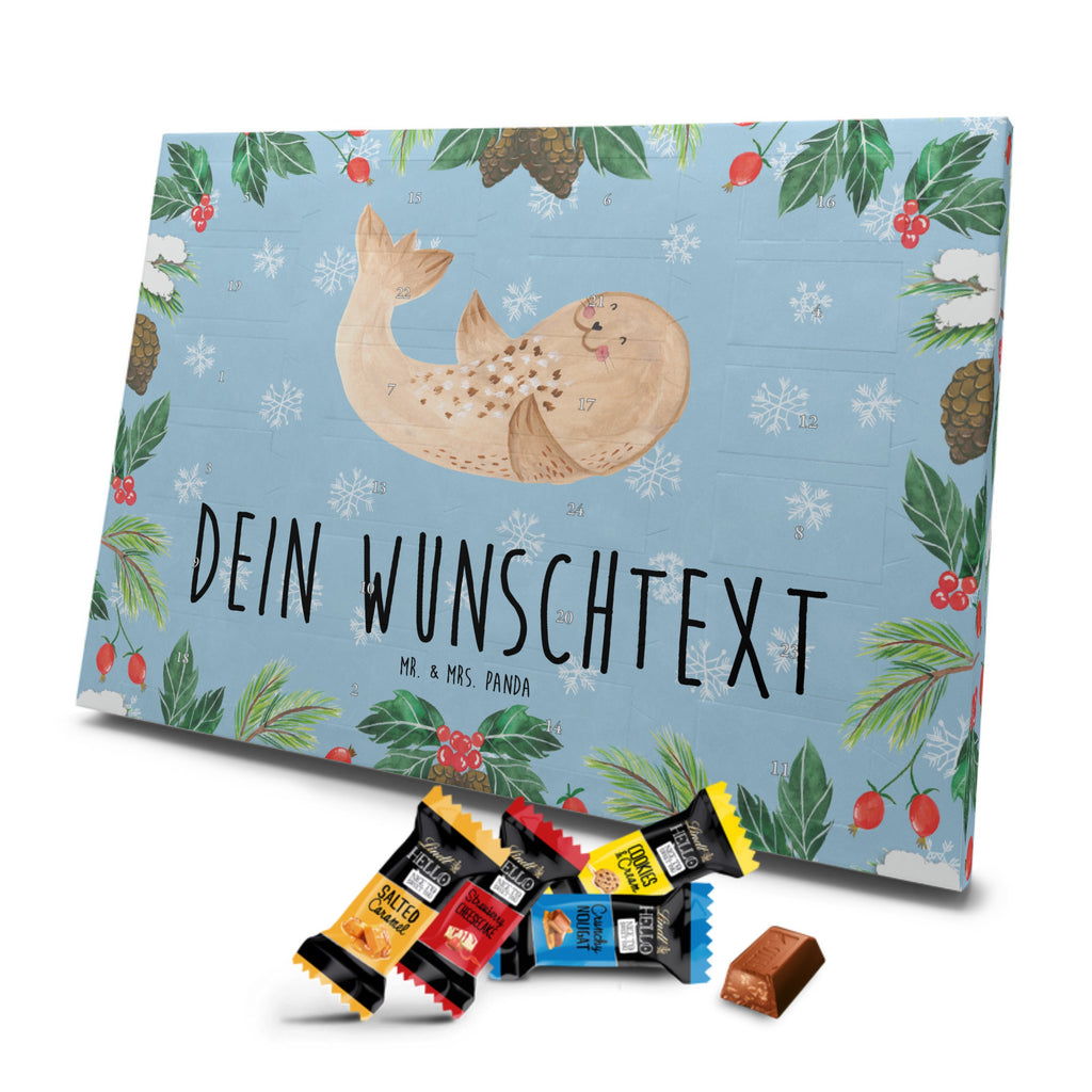 Personalisierter Markenschokolade Adventskalender Robbe Liegen Personalisierter Adventskalender, Tiermotive, Gute Laune, lustige Sprüche, Tiere, Robbe, Robben, Seehund, Strand, Meerestier, Ostsee, Nordsee, Lachen, Freude