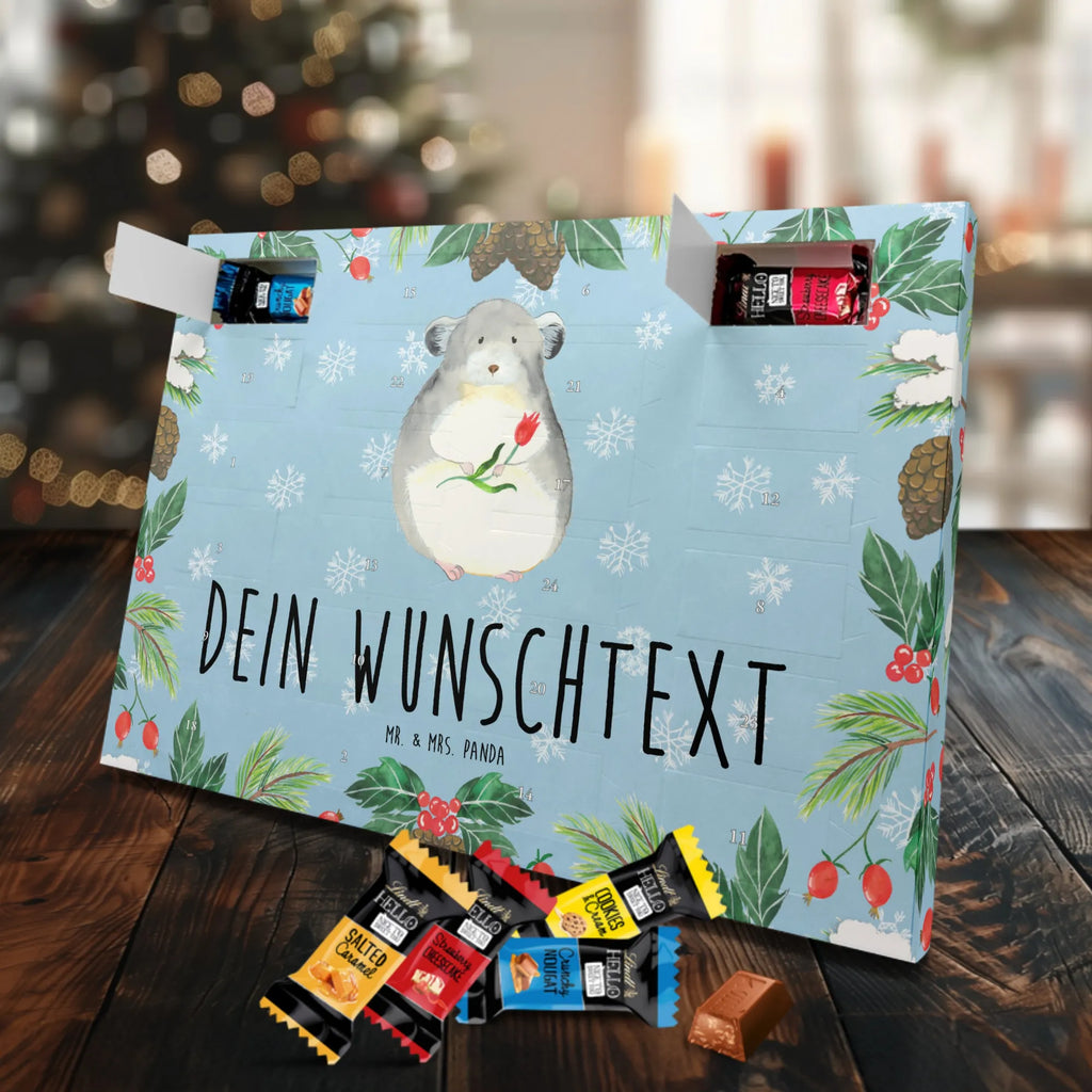 Personalisierter Markenschokolade Adventskalender Chinchilla Blume Personalisierter Adventskalender, Tiermotive, Gute Laune, lustige Sprüche, Tiere, Chinchilla, Chinchillas, Liebeskummer, Kummer, Depressionen, traurig sein, Chaos, Glücklichsein, Büro, Büroalltag