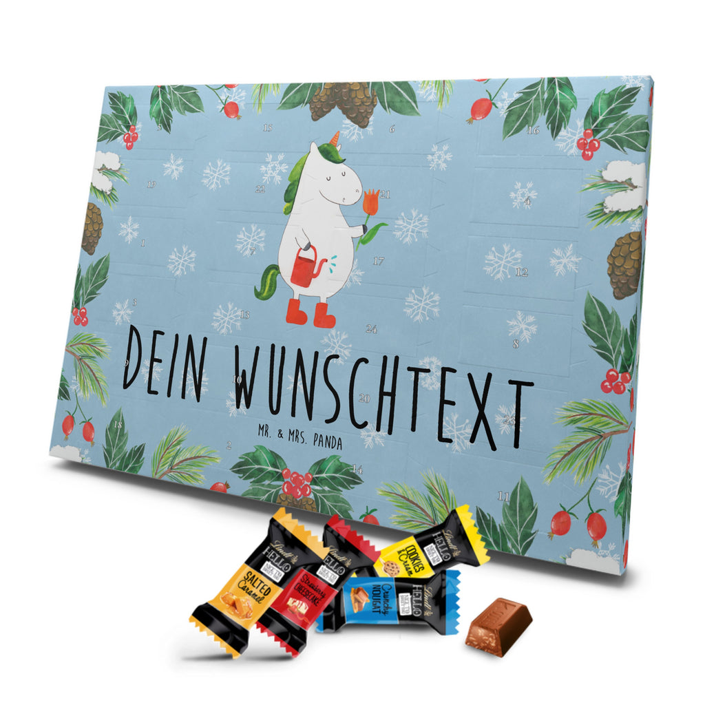 Personalisierter Markenschokolade Adventskalender Einhorn Gärtner Personalisierter Adventskalender, Einhorn, Einhörner, Einhorn Deko, Pegasus, Unicorn, Luftballon, Gießkanne, Giesskanne, Lebenslust, Freude, Blume, Freundin, Garten, Stiefel