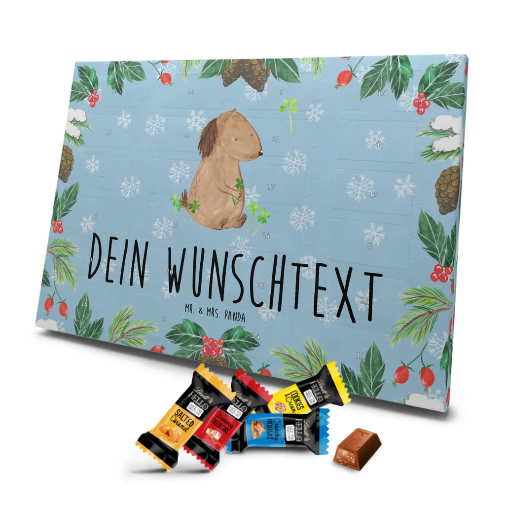 Personalisierter Markenschokolade Adventskalender Hund Kleeblatt Personalisierter Adventskalender, Hund, Hundemotiv, Haustier, Hunderasse, Tierliebhaber, Hundebesitzer, Sprüche, Kleeblatt, Glück, Tagträume, Motivation, Neuanfang, Geschenk, Glücksbringer, Selbstliebe, Achtsamkeit