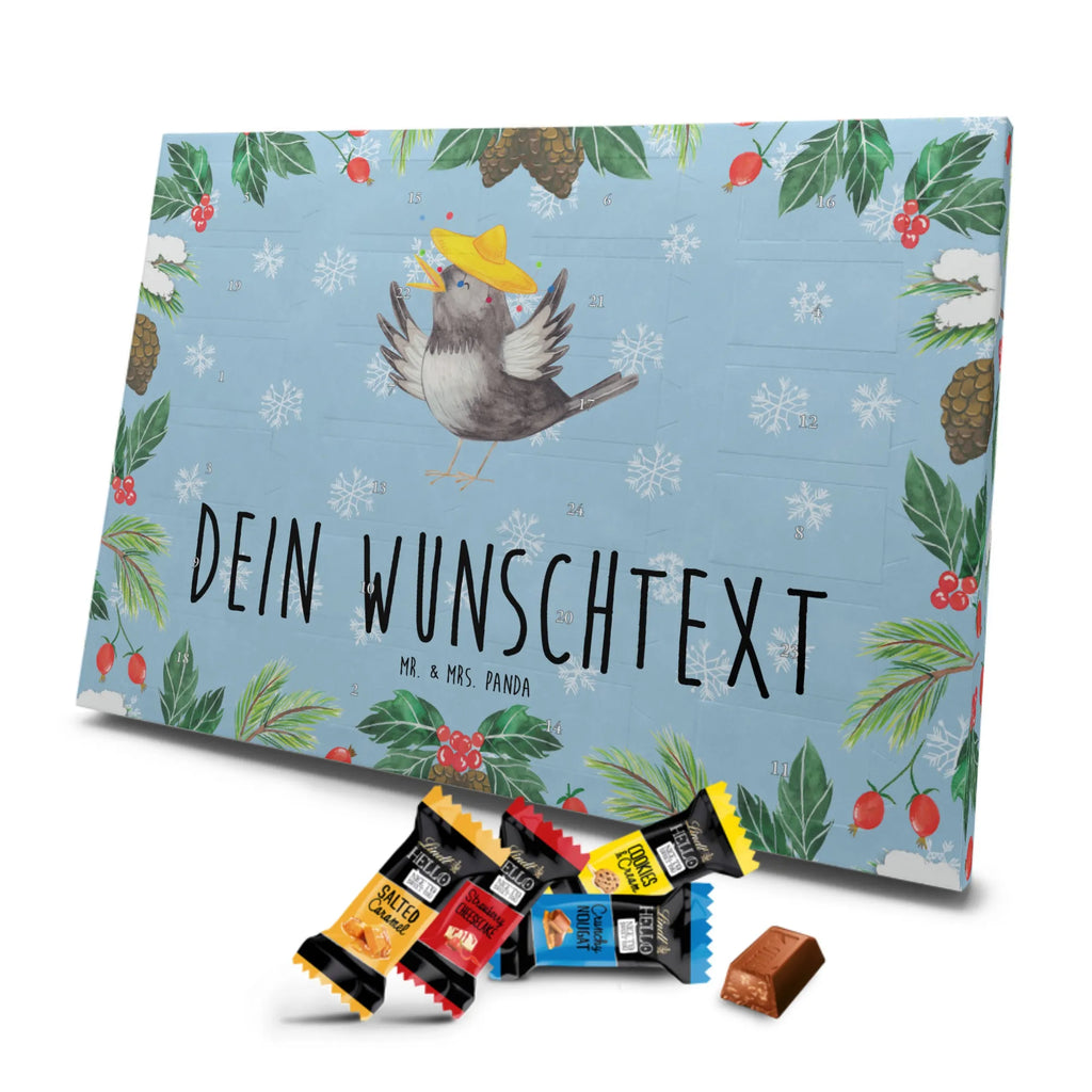 Personalisierter Markenschokolade Adventskalender Rabe Sombrero Personalisierter Adventskalender, Tiermotive, Gute Laune, lustige Sprüche, Tiere, Rabe, Vogel, Vögel, Spruch positiv, fröhlich sein, glücklich sein, Glück Spruch, froh, Elster, Motivation