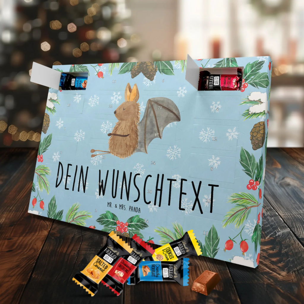 Personalisierter Markenschokolade Adventskalender Fledermaus Sitzen Personalisierter Adventskalender, Tiermotive, Gute Laune, lustige Sprüche, Tiere, Fledermaus, Fledermäuse, Motivation, entspannen