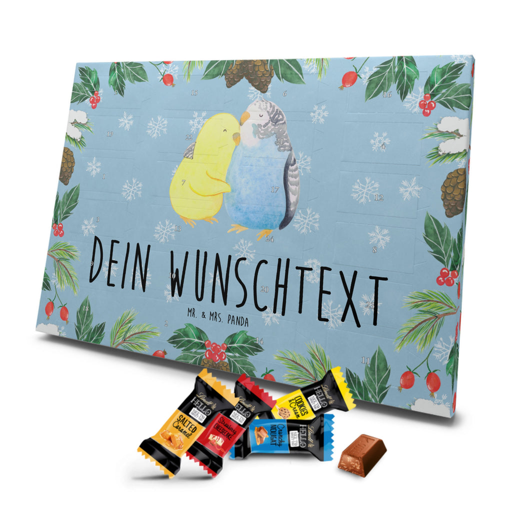 Personalisierter Markenschokolade Adventskalender Wellensittich Liebe Personalisierter Adventskalender, Liebe, Partner, Freund, Freundin, Ehemann, Ehefrau, Heiraten, Verlobung, Heiratsantrag, Liebesgeschenk, Jahrestag, Hocheitstag, Vögel, Wellensittich, Nähe, Kuscheln, Vertrauen