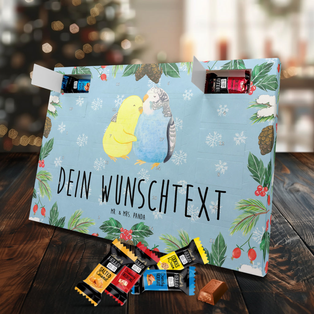 Personalisierter Markenschokolade Adventskalender Wellensittich Liebe Personalisierter Adventskalender, Liebe, Partner, Freund, Freundin, Ehemann, Ehefrau, Heiraten, Verlobung, Heiratsantrag, Liebesgeschenk, Jahrestag, Hocheitstag, Vögel, Wellensittich, Nähe, Kuscheln, Vertrauen