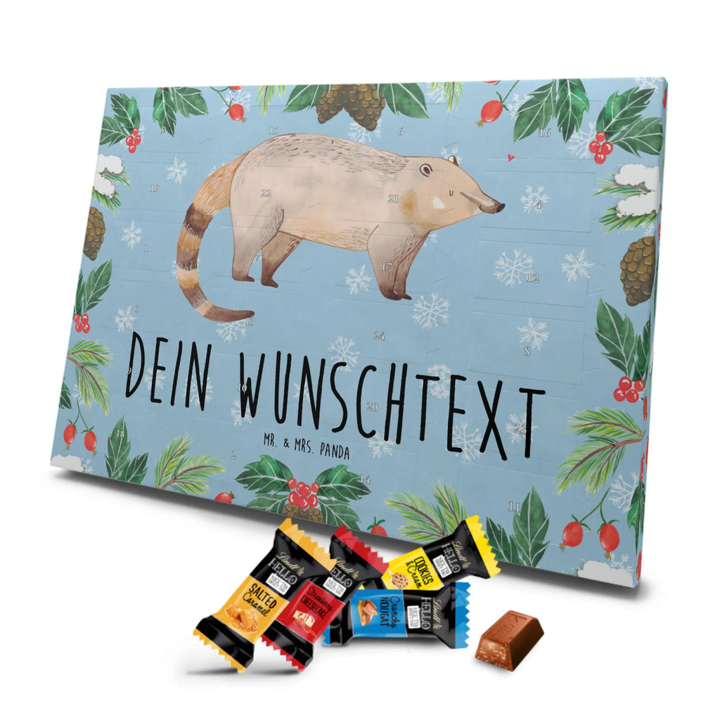 Personalisierter Markenschokolade Adventskalender Nasenbär Personalisierter Adventskalender, Tiermotive, Gute Laune, lustige Sprüche, Tiere, Nasenbär, Nasenbären, Rüsselbär, Bär