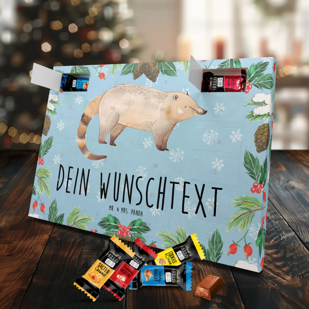 Personalisierter Markenschokolade Adventskalender Nasenbär Personalisierter Adventskalender, Tiermotive, Gute Laune, lustige Sprüche, Tiere, Nasenbär, Nasenbären, Rüsselbär, Bär