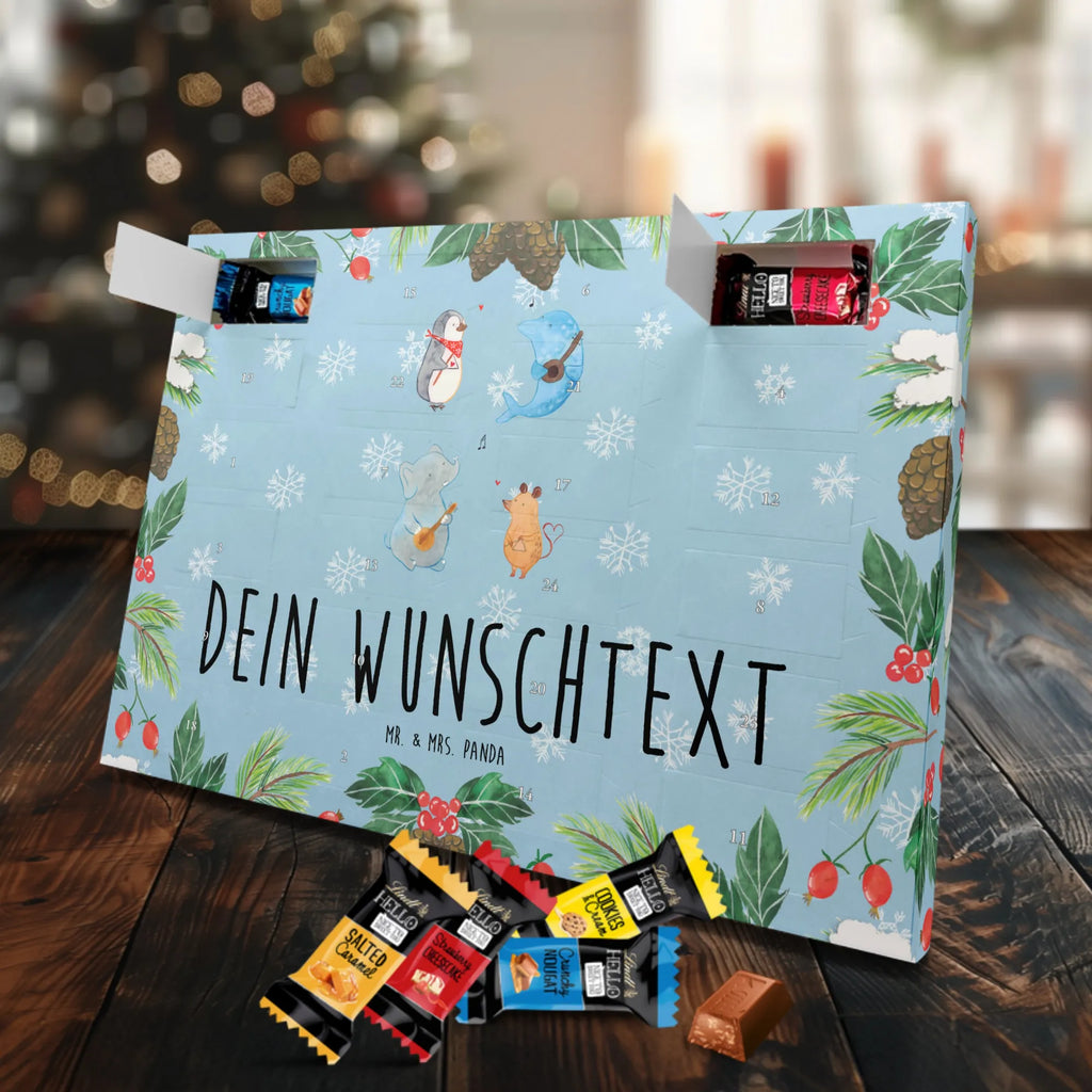 Personalisierter Markenschokolade Adventskalender Big Band Personalisierter Adventskalender, Tiermotive, Gute Laune, lustige Sprüche, Tiere, Hund, Pinguin, Maus, Elefant, Delfin, Gitarre, Band, Triangel, Musikanten, Musik