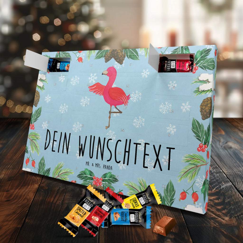 Personalisierter Markenschokolade Adventskalender Flamingo Yoga Personalisierter Adventskalender, Flamingo, Vogel, Yoga, Namaste, Achtsamkeit, Yoga-Übung, Entspannung, Ärger, Aufregen, Tiefenentspannung